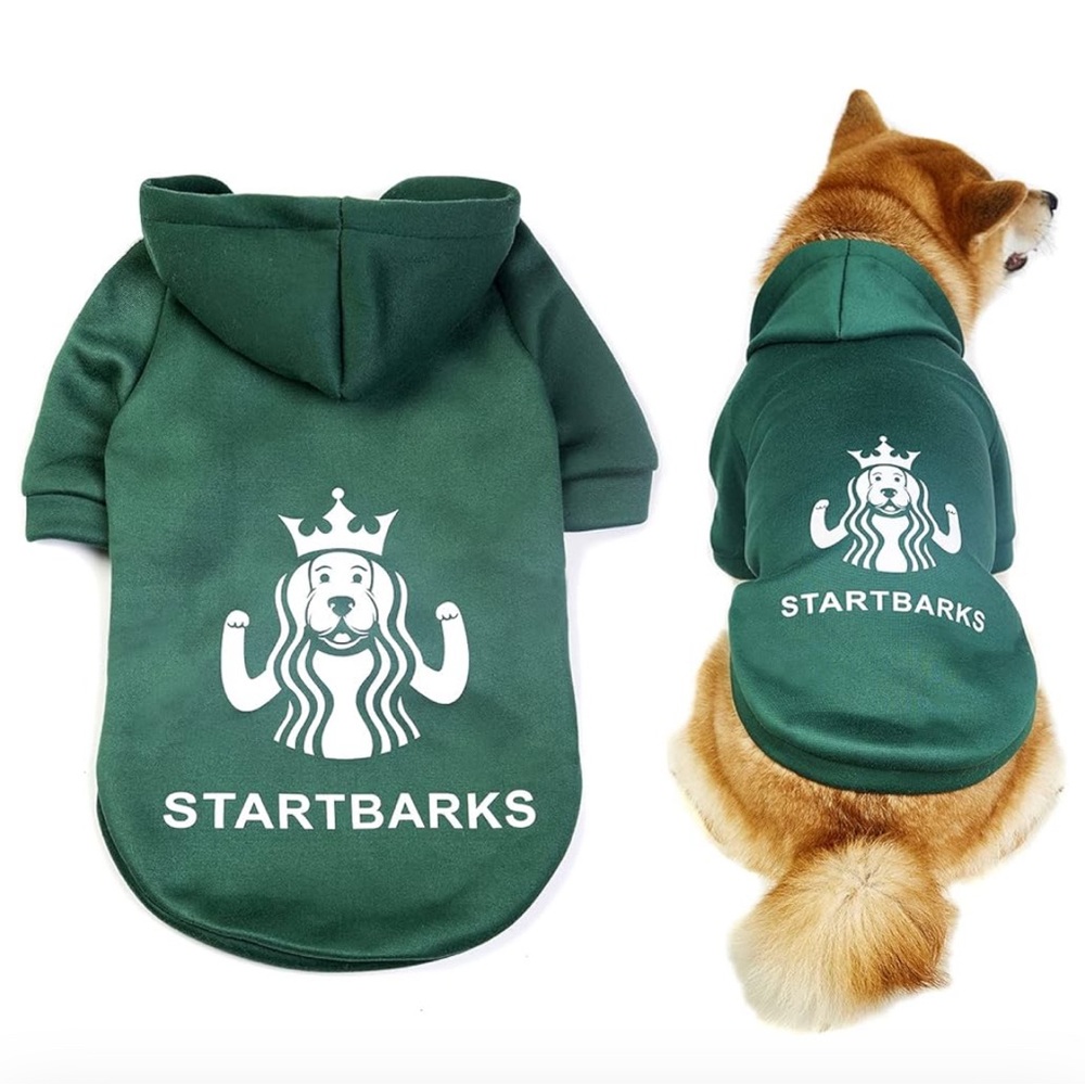 Starbucks Starbarks dog hoodie says size xl but fits small dog Girth 17.5